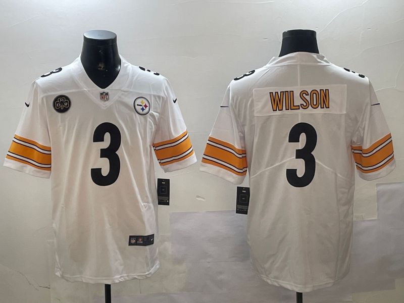 Men Pittsburgh Steelers #3 Wilson White Second generation 2024 Nike Limited NFL Jersey style 01042
